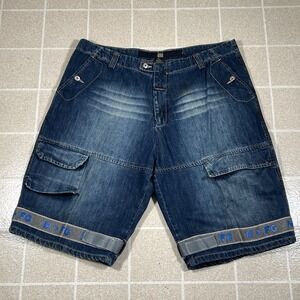 VTG  Marithe Francois Girbaud Baggy Cargo Shorts Men SZ 42 Blue Shuttle Tape Y2K